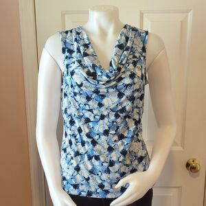 Charter Club Blue Floral Sleeveless Ruffled Top Women's Size M